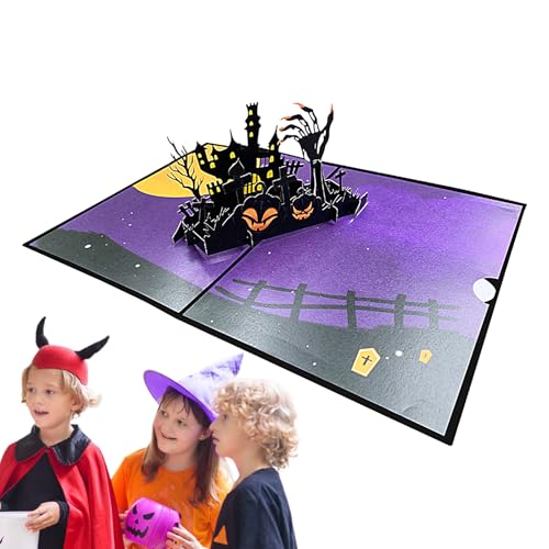 Générique Halloween Card – Handmade Paper Craft 3D Card, Scary Pumpkin House Design | Creative Happy with Haunted Scene, Funny Birthday for Children Adults Friends Festliche Anlässe Events von Générique