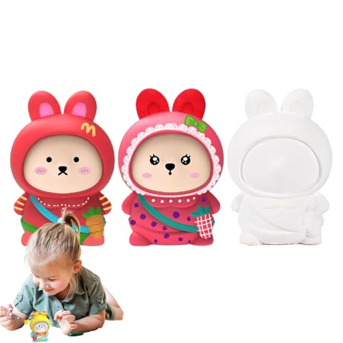 Générique Malen Sie Ihr eigenes Kaninchen-Set, Gipsmalset, malen Sie Hasenfiguren | Enthält 12 Farbpigmente, 1 Farbpalette, 2 Pinsel und 3 Hasenstatuen von Générique