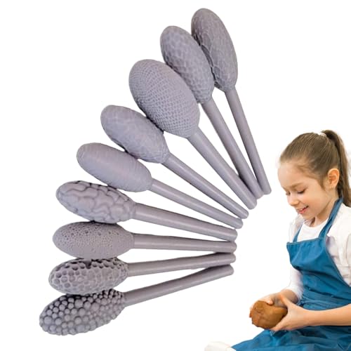 Générique Textur-Werkzeug-Set, 9 x ovale Muster-Roller für Kunstprojekte, 1 Kopf, Modellierstifte, Clay Rolling Gadgets für Kunsthandwerk und selbstgemachte Kreationen von Générique
