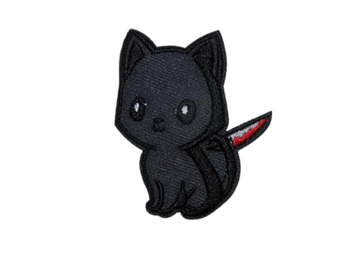 Gestickter Aufnäher zum Aufbügeln, Motiv "Chassassassin", schwarze Katze von Générique