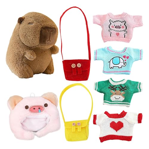 Getufteter Capybara, Plüschtier, weiche Textur, süßes Gesicht, süßes Gefühl, Tier, Buddy Happy Mood Bedside Charm mit Kleidung und Zubehör, gefüllte Puppe für Kinder von Générique