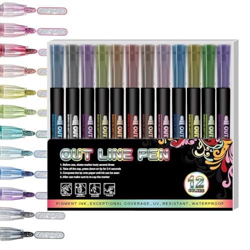 Glitzerndes Glitzerstift-Set, Konturenstifte zum Zeichnen, Marker-Set für Konturzeichnung, 12 Farben | Konturmarker, glänzend, langlebig, für Scrapbooking Glitzerndes Glitzerstift-Set, Konturenstifte zum Zeichnen, Marker-Set für Konturzeichnung, 12 Farben | Konturmarker, glänzend, langlebig, für Scrapbooking von Générique