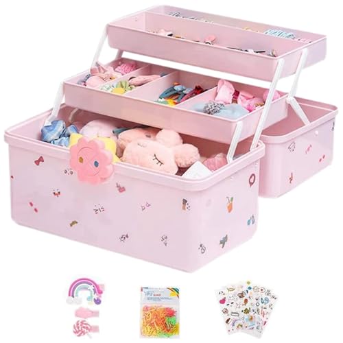 Haarteil-Organizer für Mädchen – Süße 3-lagige Schmuckschatulle zur Aufbewahrung von Kinderschmuck | Wasserdichte Box mit 6 Aufklebern & 1 Pack Haargummis | Perfekt für Haarschmuck & Accessoires von Générique