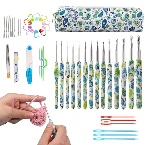 Häkelnadel-Set, Häkelnadel-Set | Häkelnadeln mit weichem Tongriff, mehrdimensionales gewebtes Garn-Kit, Cashewnüsse aus Keramik für Anfänger von Générique