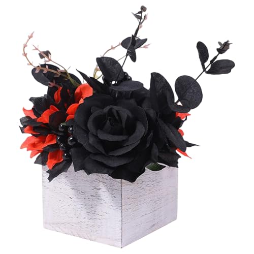 Halloween-Blumenarrangement, künstliche schwarze Blumenarrangements, mit Holzvase | Tischdekoration im Gothic-Stil für Hotels, Studentenwohnheime und Halloween-Blumenarrangement, künstliche schwarze Blumenarrangements, mit Holzvase | Tischdekoration im Gothic-Stil für Hotels, Studentenwohnheime und von Générique