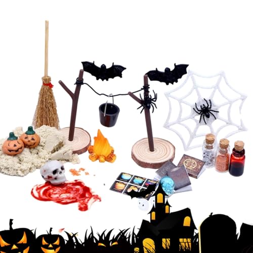 Halloween-Haus-Set – Set mit 27 Fledermaus-Figuren mit Totenköpfen und Kürbis | Wiederverwendbares Mini-Zubehör für das Haus mit Halloween-Thema zum Basteln, Büro, Dekoration von Générique