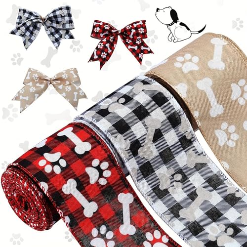 Hundeknochenband, Pfotenabdruckband – 3 Rollen handgefertigtes Band mit Fadenkanten, dekoratives Band aus Polyester zum Verpacken von Hochzeitsblumenbögen von Générique