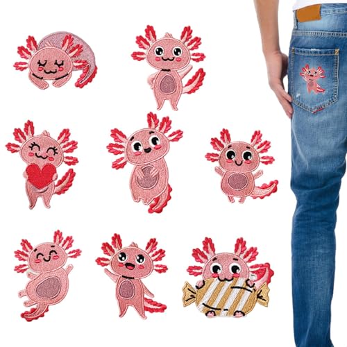 Iron Axolotl auf Patches – 8 Pack bestickte Tierapplikationen | Bastelflicken für Jeans, Jacken, Hemden, Taschen, Hosen, Kleider, Dekoration von Kleidung und Handwerksprojekten, Po von Générique
