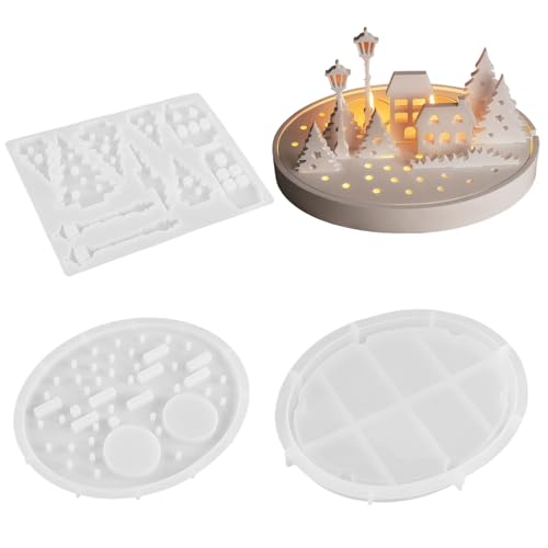Kerzenhalter-Form - Silikon-Stützstatue Gießform | Tree House Street Light Silhouette Casting Formen | Weihnachtsdorf Harzformen für Amateur, Schlafzimmer von Générique