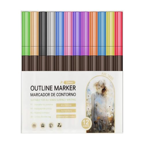 Konturenstifte, Glitzer-Konturenmarker – Set mit doppeltem Glitzer-Gelstift, selbstkonturierender Marker für Doodle-Zeichnungen, Scrapbooking, Journaling, Karten von Générique