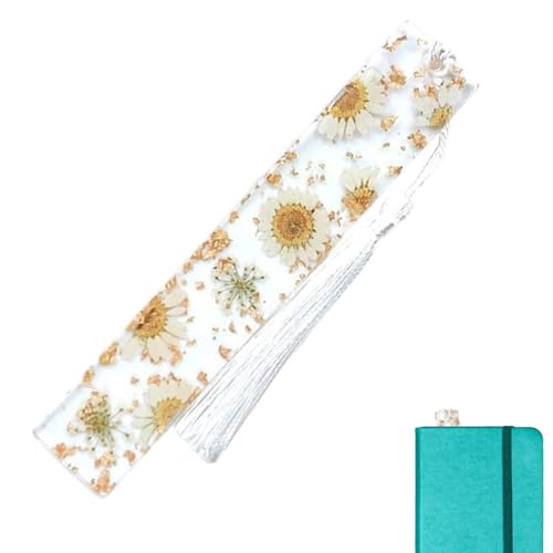 Lesezeichen für Frauen - Lesezeichen aus Epoxidharz Gänseblümchen aus transparentem Trockenblumen mit Quaste, Blumen-Lesezeichen für Buchliebhaber, Frauen, Männer, beste Freunde. von Générique