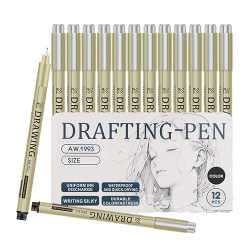 Liner | 12 Stück Filzstifte mit feiner Spitze zum Zeichnen – Zeichenzubehör, wasserdicht, Stift, Notizbuch, Manga, Skizzieren, Schülerkalender, Schreibkalender, Tagebuch, Schreiben von Tagebuch, P von Générique