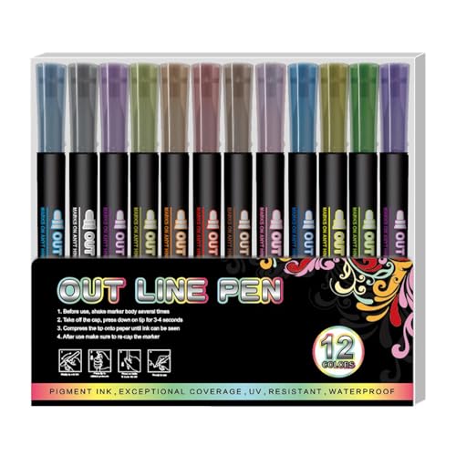 Marker Stift zum Highlighten, Glitzerstifte zum Zeichnen | Konturzeichnungsstifte Set 12 Farben | Künstlerstift mit fluoreszierender Tinte für die Herstellung von von Générique