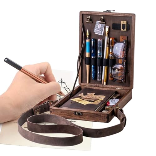 Messenger-Schriftsteller aus Holz – Aufbewahrungsbox aus Nussbaum, handgefertigt, Organizer für Künstlerwerkzeuge, A5, tragbare Holztasche mit Schultergurt | elegante Tasche für Pinsel, S von Générique