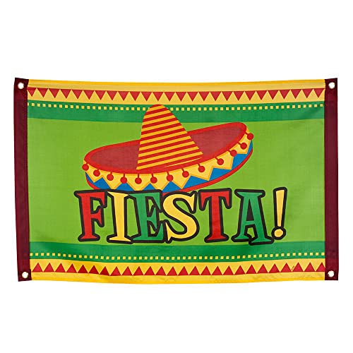 Boland 54405 - Fahne Fiesta, Größe 60 x 90 cm, Polyester, Mexiko, Banner, Wanddekoration, Hängedekoration, Kindergeburtstag, Mottoparty, Karneval von Boland