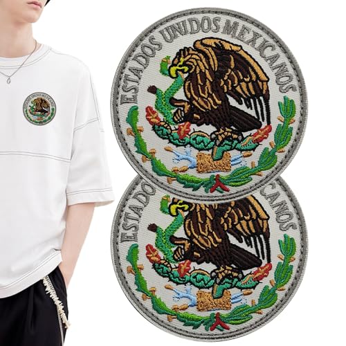 Mexikanische bestickte Patches – Nationalemblem, vielseitig, patriotisch | 2 bunte Nationalembleme, tragbar, Stick-Patch, dekoratives Emblem für Abenteuer im Freien von Générique