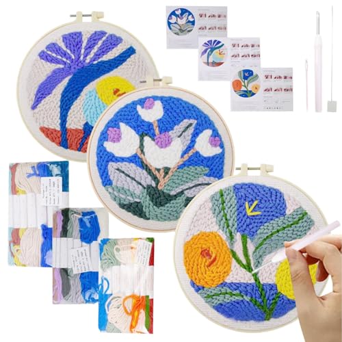 Nadelstanz-Set für Anfänger, Punch-Nadel-Stickset | Stickset für Anfänger – mit Anleitung, Reifen, Fäden, Bastelbedarf für die Nadelstanz-Set für Anfänger, Punch-Nadel-Stickset | Stickset für Anfänger – mit Anleitung, Reifen, Fäden, Bastelbedarf für die von Générique