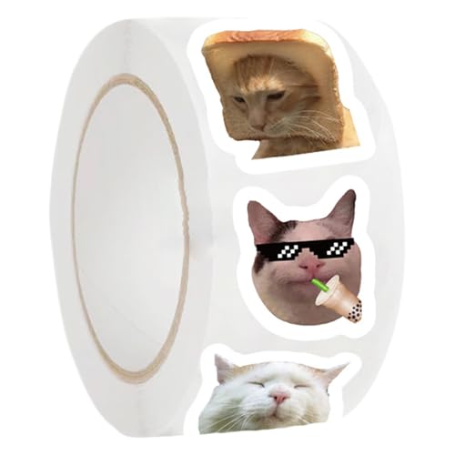 Niedliche wasserdichte Aufkleberrolle - 500 Stück Katzen-Meme-Abziehbilder, kreative Cartoon-Etiketten | Lustige Vinyl-Aufkleber für Laptop Armband Armband Erwachsene Niedliche wasserdichte Aufkleberrolle - 500 Stück Katzen-Meme-Abziehbilder, kreative Cartoon-Etiketten | Lustige Vinyl-Aufkleber für Laptop Armband Armband Erwachsene von Générique