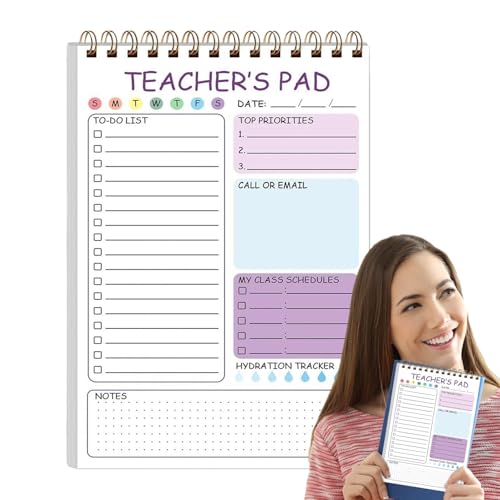 Notizblock für Lehrer – Liste der Lehraufgaben mit 50 Blättern | 14 x 20,3 cm (5,8 x 8,3 Zoll) | Twin Coil Binding Daily Schedule Planner für Classroom Elementary von Générique