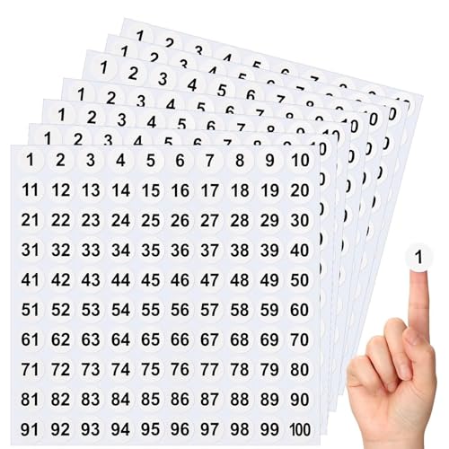 Numbered Sticker Labels, runde Aufkleber, 26 x 26 x 1 cm/10,24 x 10,24 x 0,39 Zoll, selbstklebend, 1 Zoll (2,5 cm) wasserdichtes Design, 1-100 Count Set für Toolbox Locker Storage Indoor von Générique