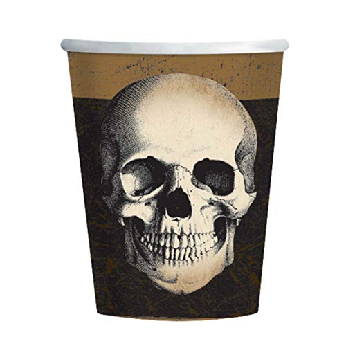 Amscan 9902251 - Becher Boneyard, aus Papier, 10 Stück, 250 ml, Skull, Totenkopf, Skelett, Halloween, Horror-Party, Mottoparty von amscan