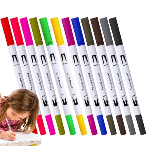 Pinselmarker mit feiner Spitze, waschbare Marker für Künstler, dünner Stift und waschbarer Pinsel für Künstler, niedlich, ästhetisches Schulmaterial auf Wasserbasis zum Schreiben, Planen, Zeichnen Pinselmarker mit feiner Spitze, waschbare Marker für Künstler, dünner Stift und waschbarer Pinsel für Künstler, niedlich, ästhetisches Schulmaterial auf Wasserbasis zum Schreiben, Planen, Zeichnen von Générique