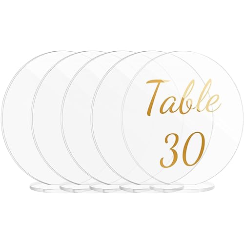 Platzkarten aus Acryl, rundes Acrylschild, 5-teilig, Tischnummern, Hochzeitsschilder mit weißem Display, multifunktional, glatt Platzkarten aus Acryl, rundes Acrylschild, 5-teilig, Tischnummern, Hochzeitsschilder mit weißem Display, multifunktional, glatt von Générique
