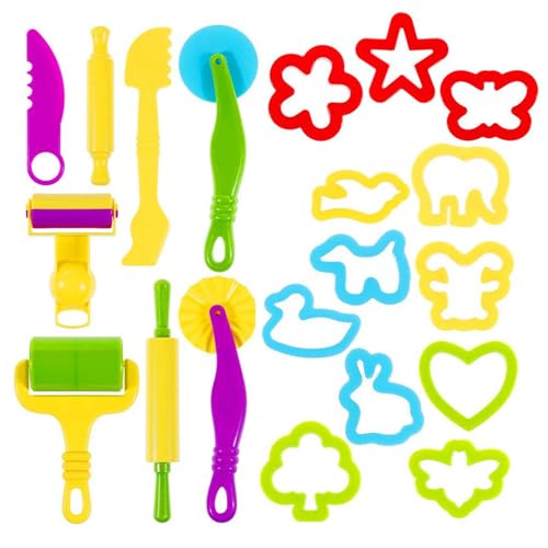 Play Tools Set Modellierwerkzeug Teigwerkzeuge - 20 Stück Spielwerkzeug-Set für die Teige, sieht aus, als würde man mit Zubehör für Teig und Teig spielen, Spindeln in Form einer Rolle von Générique