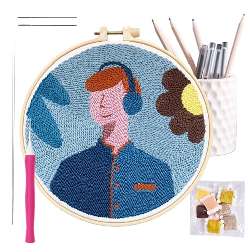 Punch Needle Stickerei-Set – Punch-Nadel-Set für Anfänger | Nähset mit Cartoon-Motiv für Erwachsene | Handgemachtes Handwerk, Stickerei, Nähen, Stricken, für A von Générique