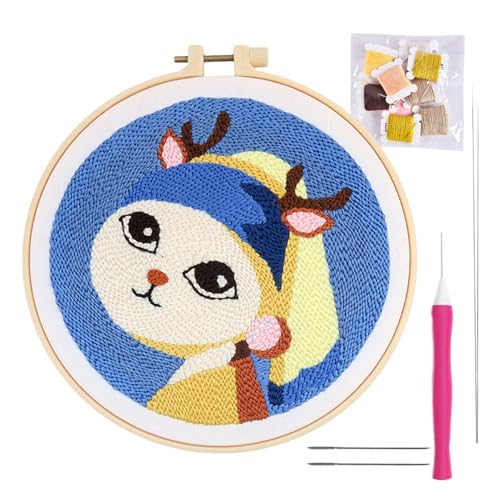 Punch Needle Stickerei-Set – Punch-Nadel-Set für Anfänger | Nähset mit Cartoon-Motiv für Erwachsene | Handgemachtes Handwerk, Stickerei, Nähen, Stricken, für A von Générique