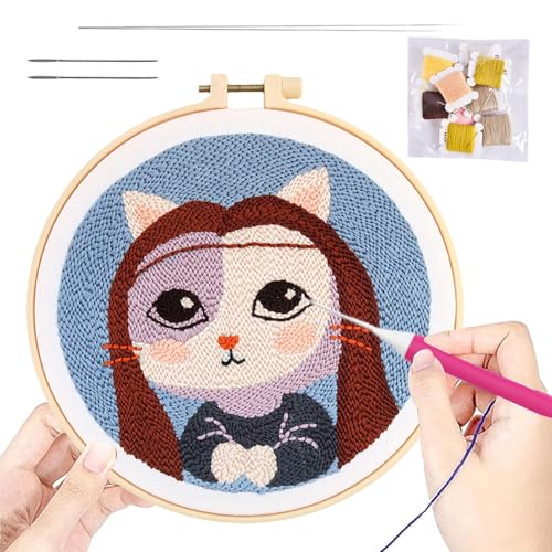Punch Needle Stickerei-Set – Punch-Nadel-Set für Anfänger | Nähset mit Cartoon-Motiv für Erwachsene | Handgemachtes Handwerk, Stickerei, Nähen, Stricken, für A von Générique
