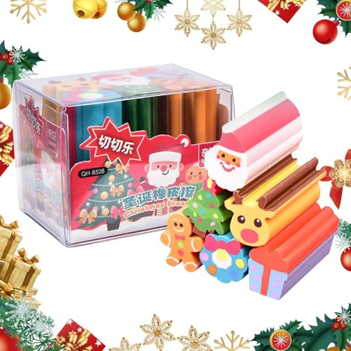 Radiergummi, Weihnachts-Radiergummi, Set mit 6 langen Radiergummis für Weihnachtsmann, bunte Radiergummis für Weihnachtsbaum, niedliche Radiergummis in Form eines Schneemanns und Elchs für die von Générique