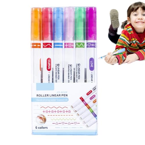 Randstifte, farbiger Textmarker, gebogene Stifte mit Doppelspitze mit 6 verschiedenen Formen, multifunktionales Scrapbooking-Zubehör, ästhetische Marker zum Schreiben, Journali Randstifte, farbiger Textmarker, gebogene Stifte mit Doppelspitze mit 6 verschiedenen Formen, multifunktionales Scrapbooking-Zubehör, ästhetische Marker zum Schreiben, Journali von Générique