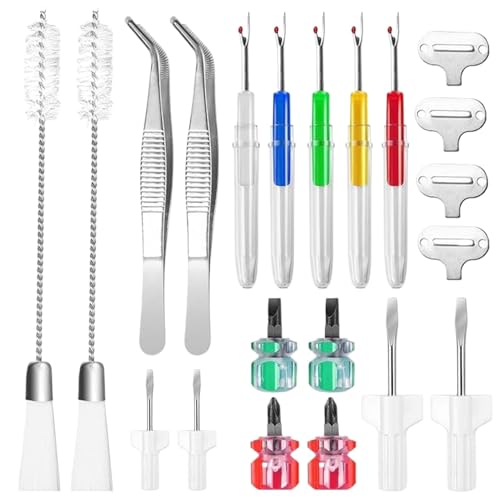 Reparaturset für Nähmaschine, Reinigungsset für Nähmaschine, 21 x Nähmaschinen-Reinigungswerkzeuge – enthält eine Pinzette, eine Doppelkopfbürste, einen Nahttrenner, ein Nippel von Générique