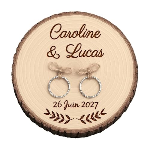 Ring aus Holz, personalisierbar, 17 cm, Gravur mit Vornamen und Datum, mit Kordel (Design 1) von Générique