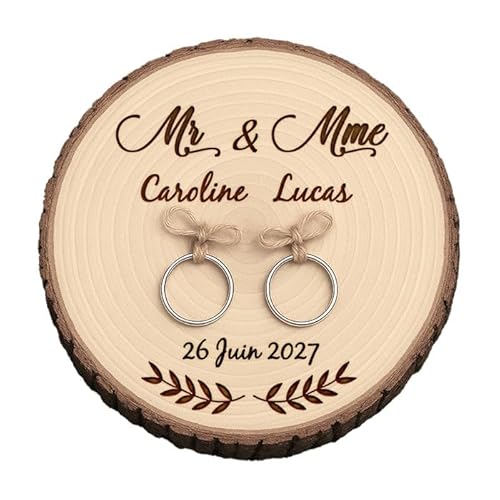 Ring aus Holz, personalisierbar, 17 cm, Gravur mit Vornamen und Datum, mit Kordel (Design Mr Mr) von Générique