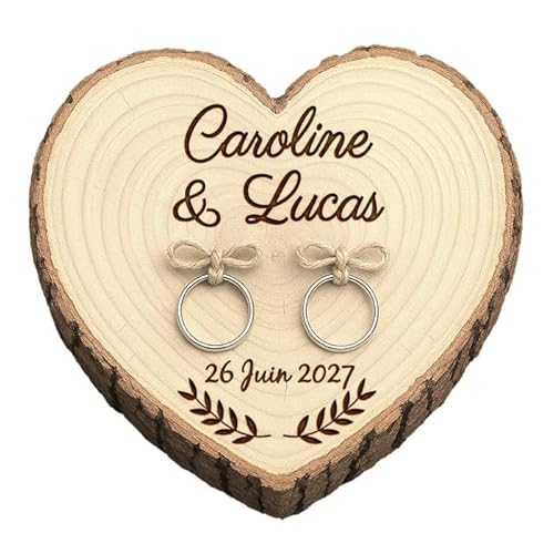 Ring aus Holz, personalisierbar, 17 cm, Gravur mit Vornamen und Datum, mit Kordel (Herz 1) von Générique