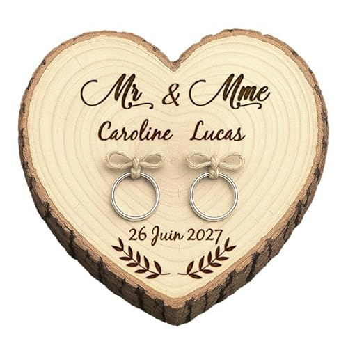 Ring aus Holz, personalisierbar, 17 cm, Gravur mit Vornamen und Datum, mit Kordel (Herz Mr Mr) von Générique