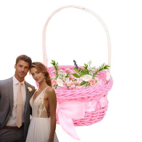 Rustikaler Hochzeitskorb aus Rattan, Blumenkorb, Aufbewahrungsbehälter für runde Rattanblüten, Blumenarrangements, mit Griff für Gartendekoration, Hochzeitshaus Rustikaler Hochzeitskorb aus Rattan, Blumenkorb, Aufbewahrungsbehälter für runde Rattanblüten, Blumenarrangements, mit Griff für Gartendekoration, Hochzeitshaus von Générique