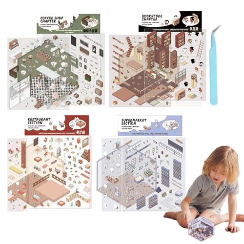 Scenic Miniatur-Aufkleber, 3D-Effekt, 4 Stück, Anti-Stress-Aufkleber, Scrapbooking, Abziehbilder, Sammelalben, Notizbücher, Geschenke, Schulaktivitäten, Handwerk von Générique