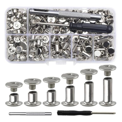Schrauben Nieten für Leder | Schrauben für Lederbearbeitung | Sortiment von Schrauben und Zubehör für Kleidung Lederwaren Taschen Schuhe Reparatur Bindung Dekoration Handtaschen Gürtel von Générique