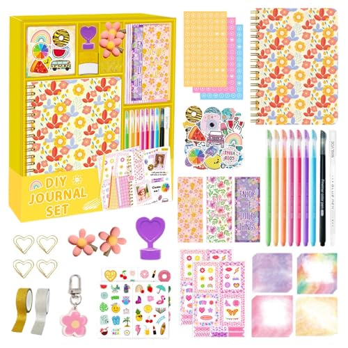 Schreibwaren-Tagebuch-Set für Mädchen, Kunsthandwerk Set, Scrapbook Journal Set Floral – Lustiges und wünschenswertes Schreibwarenzubehör mit Aufklebern für und Teenager Schreibwaren-Tagebuch-Set für Mädchen, Kunsthandwerk Set, Scrapbook Journal Set Floral – Lustiges und wünschenswertes Schreibwarenzubehör mit Aufklebern für und Teenager von Générique