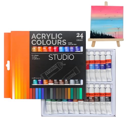 Set aus farbigem Segeltuch aus Acryl – 24 Acrylfarben für Leinwandkunst | Kreative, wasserdichte Pigmente, reiche und künstliche Bedürfnisse für Künstler, Anfänger, Les, von Générique