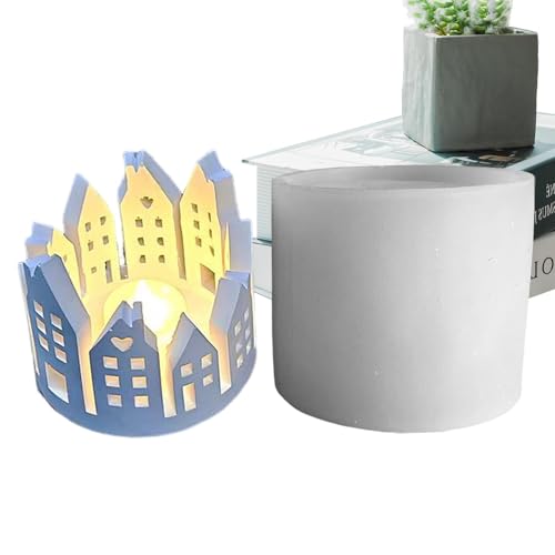 Silikon-Kerzenhalterform, Zement-Kerzenhalterformen | Ring House Kerzenhalter Ornamente Silikonform – Zementgips Gießformen aus Epoxidharz, handgefertigte Dekorationen von Générique