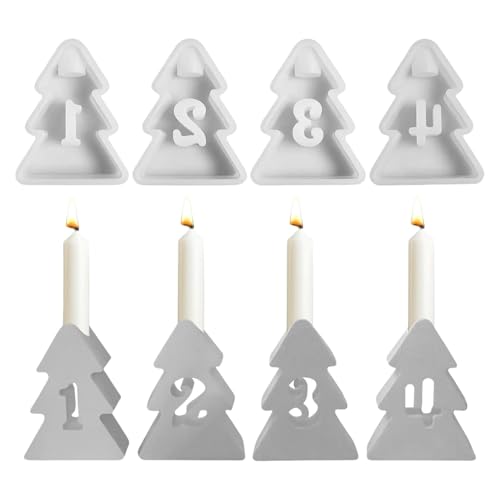 Silikonform für Weihnachtskerzenhalter, Kerzenhalter für Weihnachtsbaum, 4 x Kerzenbasisformen in Form von hohlen Zahlen für Weihnachtsbaum, Kunsthandwerk und Epoxidharz-Formen von Générique