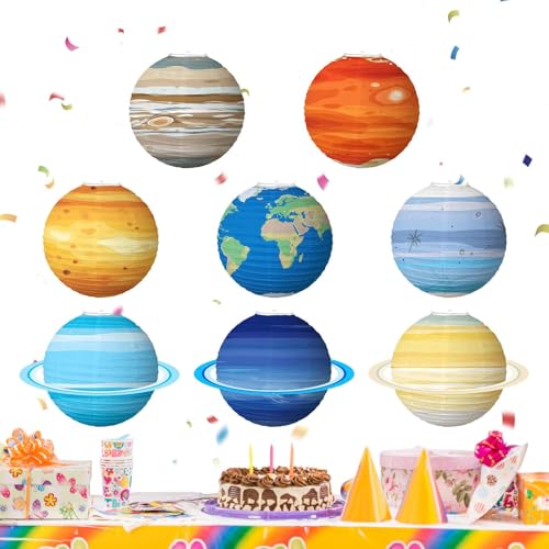 Solarlaternen aus Papier, 8 Stück | Dekoration Solarsystem Planeten 30 cm, Raumdekoration für Geburtstag, Schule, Babyzimmer, Decke von Générique