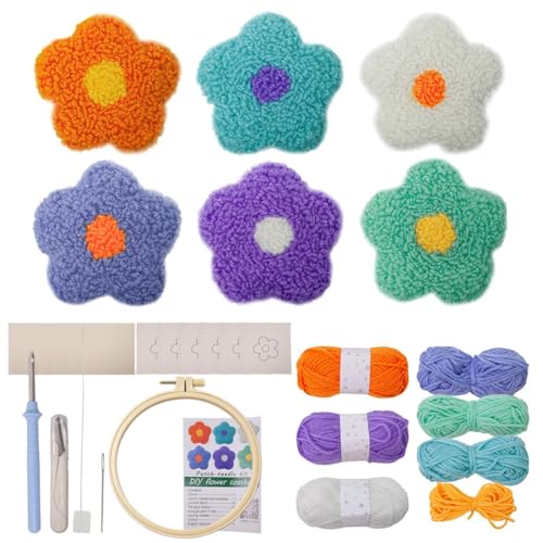 Stanznadel-Sets für Erwachsene, Stanznadel-Set für Anfänger, Stanznadel-Set aus 6 Blumengarn, Untersetzer-Sets, getuftete Untersetzer Stanznadel-Sets für Erwachsene, Stanznadel-Set für Anfänger, Stanznadel-Set aus 6 Blumengarn, Untersetzer-Sets, getuftete Untersetzer von Générique