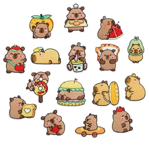 Stickerei-Patches – bestickte Aufnäher Capybara, 16 Stück, dekorative Reparatur, Zubehör für Männer und Frauen, Rucksack, Jacke, Kleidung Stickerei-Patches – bestickte Aufnäher Capybara, 16 Stück, dekorative Reparatur, Zubehör für Männer und Frauen, Rucksack, Jacke, Kleidung von Générique