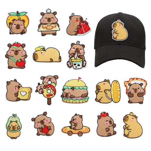 Stickerei-Patches für Kleidung | 16 Stück Capybara-Aufnäher für Kleidung – dekorative Reparatur Zubehör für Männer Frauen Rucksack Jacke Kleidung Stickerei-Patches für Kleidung | 16 Stück Capybara-Aufnäher für Kleidung – dekorative Reparatur Zubehör für Männer Frauen Rucksack Jacke Kleidung von Générique