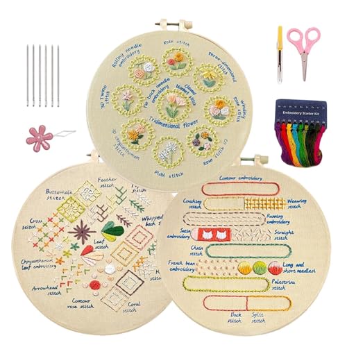 Stickset, Stickset für Anfänger, 3 Sets von handbestickten Kreuzstich-Kits, Nadelstich-Sets mit Schritt-für-Schritt-Anleitung, Heim-Stickset für Stickset, Stickset für Anfänger, 3 Sets von handbestickten Kreuzstich-Kits, Nadelstich-Sets mit Schritt-für-Schritt-Anleitung, Heim-Stickset für von Générique